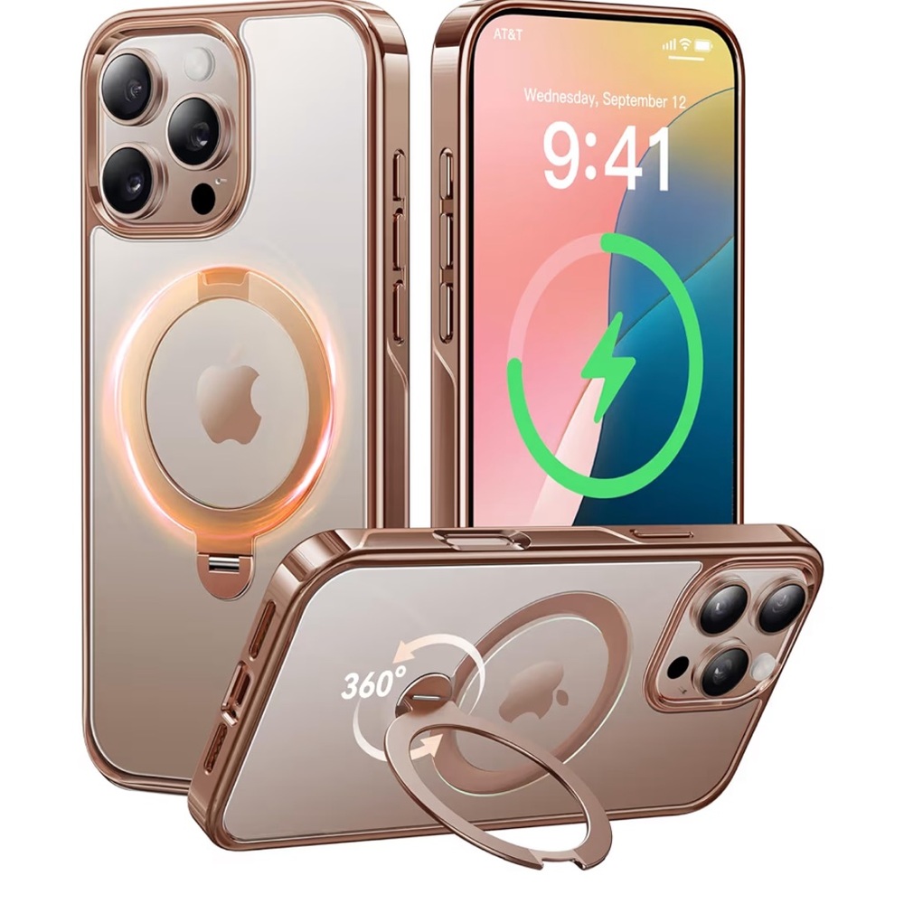 Rose Gold Magnetic Ring Case for iPhone 16 Pro Max: Compatible with MagSafe